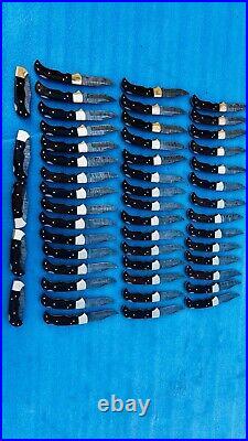 LOT of 50 PCS Damascus handmade back lock Folding pocket Hunting knife Pouch