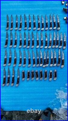 LOT of 55 PCS Damascus handmade back lock Folding pocket Hunting knife Pouch