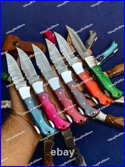 LOT of 60 Pcs Damascus Steel Hunting Folding knife, 6 Inch Mix, 6 Inch Stag