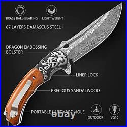 LOTHAR Damascus Pocket Knife for Men, Handmade Forged VG10 Damascus Folding Knif