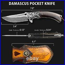 LOTHAR Damascus Pocket Knife for Men, Handmade Forged VG10 Damascus Folding Knif