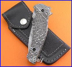 Large Full Damascus Steel Liner Lock Left Hand Belt Clip Folding Knife FS307Z-1