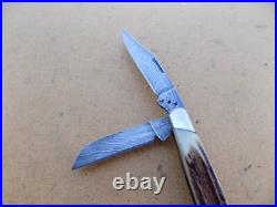 Leroy Remer Triple R Knives Stag & Damascus Custom Folding Knife