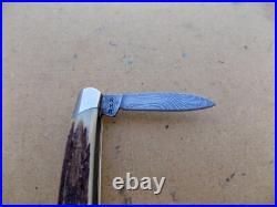 Leroy Remer Triple R Knives Stag & Damascus Custom Folding Knife