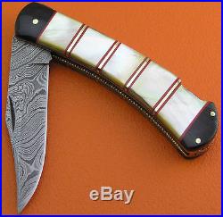 Limited Edition Damascus Steel Mother Of Pearl Back Lock Folding Knife 803K-18