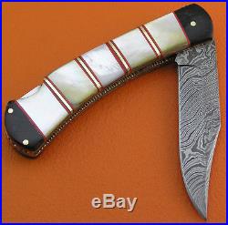 Limited Edition Damascus Steel Mother Of Pearl Back Lock Folding Knife 803K-18