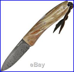 Lion Steel Folding Pocket Knife New Opera Damascus Ram's Horn 8800D-MN