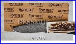 Lion Steel T8800DCE Opera Damascus Stag Lockback Folding Pocket Knife