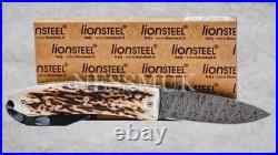 Lion Steel T8800DCE Opera Damascus Stag Lockback Folding Pocket Knife