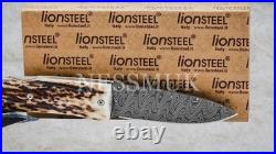 Lion Steel T8800DCE Opera Damascus Stag Lockback Folding Pocket Knife