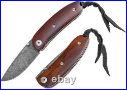 LionSTEEL Mini Linerlock Folding Knife 2.25 Damascus Steel Blade Wood Handle