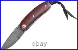 LionSTEEL Mini Linerlock Folding Knife 2.25 Damascus Steel Blade Wood Handle