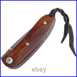 LionSTEEL Mini Linerlock Folding Knife 2.25 Damascus Steel Blade Wood Handle
