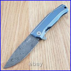 LionSTEEL Myto Folding Knife 3.25 Damascus Steel Blade Blue Titanium Handle
