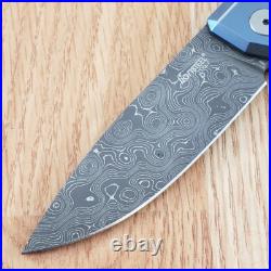 LionSTEEL Myto Folding Knife 3.25 Damascus Steel Blade Blue Titanium Handle
