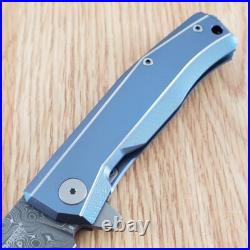 LionSTEEL Myto Folding Knife 3.25 Damascus Steel Blade Blue Titanium Handle