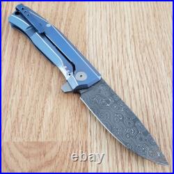 LionSTEEL Myto Folding Knife 3.25 Damascus Steel Blade Blue Titanium Handle