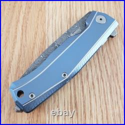 LionSTEEL Myto Folding Knife 3.25 Damascus Steel Blade Blue Titanium Handle