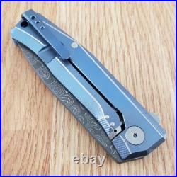 LionSTEEL Myto Folding Knife 3.25 Damascus Steel Blade Blue Titanium Handle