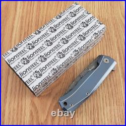 LionSTEEL Myto Folding Knife 3.25 Damascus Steel Blade Blue Titanium Handle