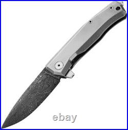 LionSTEEL Myto Folding Knife 3.25 Damascus Steel Blade Gray Titanium Handle