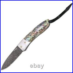 LionSTEEL Opera Folding Knife 2.88 Damascus Steel Blade Abalone/Pearl Handle