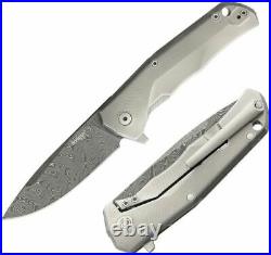LionSTEEL TRE Folding Knife 3 Damascus Steel Blade Matte Finish Titanium Handle
