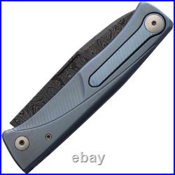 LionSTEEL Thrill Folding Knife 3.13 Damascus Steel Blade Blue Titanium Handle
