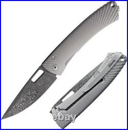 LionSTEEL TiSpin Framelock Folding Knife 3.25 Damascus Steel Blade Titanium