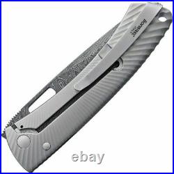 LionSTEEL TiSpin Framelock Folding Knife 3.25 Damascus Steel Blade Titanium
