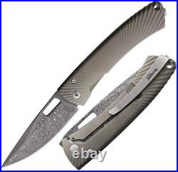 LionSTEEL TiSpine Framelock Folding Knife 3.25 Damascus Blade Titanium Handle