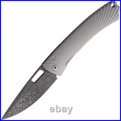 LionSTEEL TiSpine Framelock Gray Titanium Folding Damascus Pocket Knife TS1DSGM