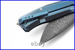 LionSteel Knives Myto Frame Lock MT01D BL Damascus/Blue 6AI4V Titanium
