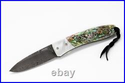 LionSteel Opera Damascus Lockback Knife Abalone Mother of Pearl Handle Rare