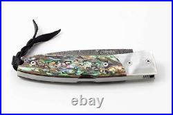LionSteel Opera Damascus Lockback Knife Abalone Mother of Pearl Handle Rare