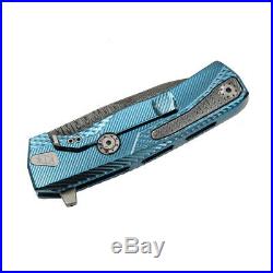 Lionsteel Rok Damascus Blue Folding Pocket Knife Titanium Handle