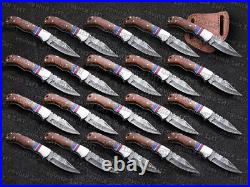 Lot OF 20 PCS Damascus Back Lock Handmade Folding Pocket Knife Hunting Camping