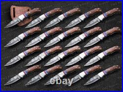Lot OF 20 PCS Damascus Handmade Back Lock Folding Pocket Knife Camping Hunting