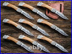 Lot OF 9 PCS Damascus Handmade Back Lock Folding Knife, Sharp & Stylish Pockets