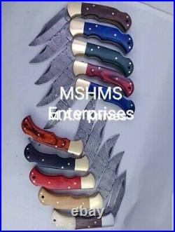 Lot Of 10 6.5 Inch Custom Damascus Steel Pocket Folding Knife W\sheath 12