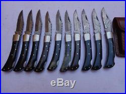 Lot Of 10 Custom Hand Made Damascus Folding Pocket Knives, Jack 2012