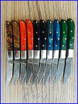 Lot Of 10 Custom Hand Made Damascus Folding Toothpick Knives, Jack 203