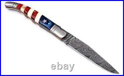 Lot Of 10 Damascus Steel Blade American Flag Pocket Folding Knife287