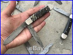 Lot Of (10) Hande Made Damascus Double Blade Folding Knives For Retailers