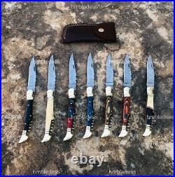 Lot Of 10 Pcs Hand Forged Damascus Steel Folding Pocket Knife With Wood Handle