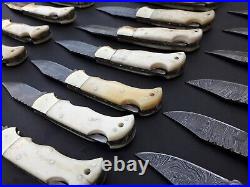 Lot Of 100x Handmade Damascus Steel Backlock Folding Knives With Sheaths