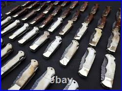 Lot Of 100x Handmade Damascus Steel Backlock Folding Knives With Sheaths