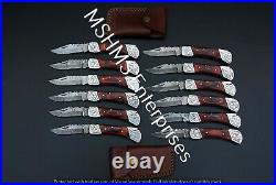 Lot Of 12 7 Inch Custom Damascus Steel Pocket Folding Knife W\sheath A2