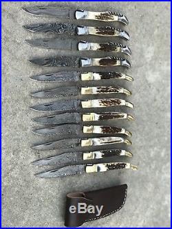 Lot Of (12) Hande Made Damascus Laguiole Folding Knives For Retailers