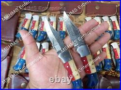 Lot Of 20 6.5'' Custom Damascus Steel Pocket Folding Knife Texas Flag Handle